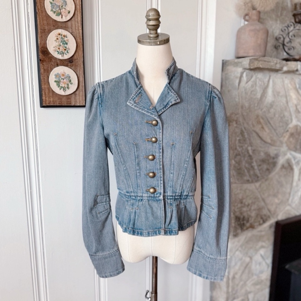 Vintage 90s Denim Steampunk Battalion Style Jacket